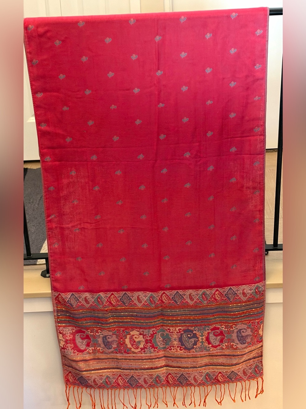 ✨Gorgeous Pashmina Boho Shawl Wrap Teal & Pink Paisley Reversible Scarf